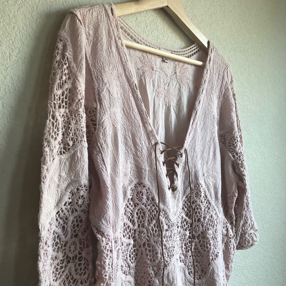 Sold POL embroidery boho feather trim blouse M/L - Picture 2 of 11